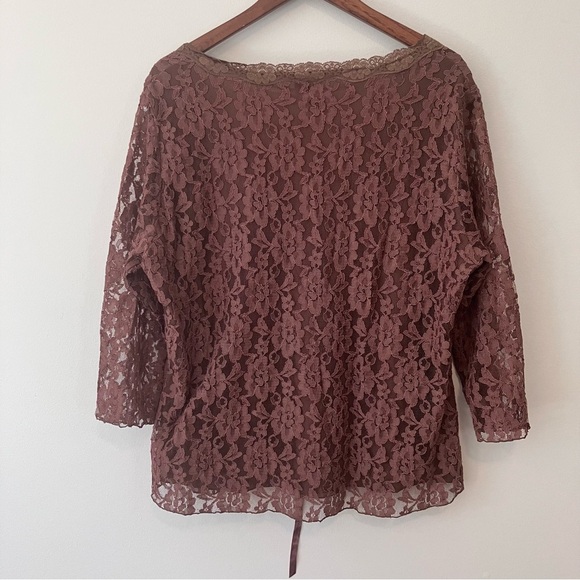 Seven 7 Y2K Women’s Sz. 18 Brown Lace Babydoll Blouse Sheer Longsleeve Corset - Picture 8 of 8